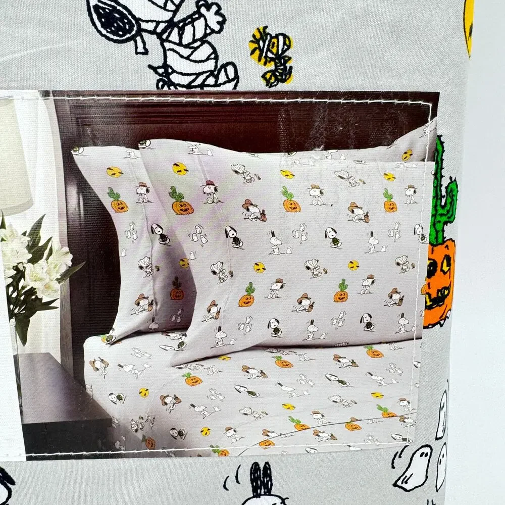 Peanuts Snoopy Spike Gray Halloween FULL Sheet Set Ghosts Mummy Cactus Skeleton
